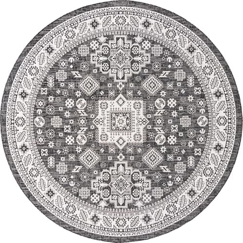 Rugs.com - Outdoor Aztec Rug – 10 Ft Round Charcoal Gray Indoor/Outdoor Rug – Ideal for Patios, Decks, and Porches - Image 3