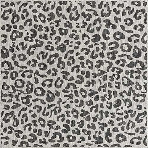 Unique Loom Outdoor Safari Collection Area Rug - Leopard (7' 10" Square, Light Gray/ Gray) - Image 2