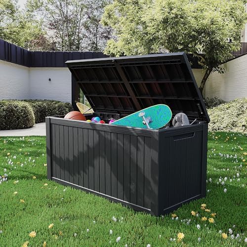 200 Gallon Waterproof Large Resin Deck Box Indoor Outdoor Lockable Storage Container for Patio Furniture Cushions Garden Tools, Black - Image 2