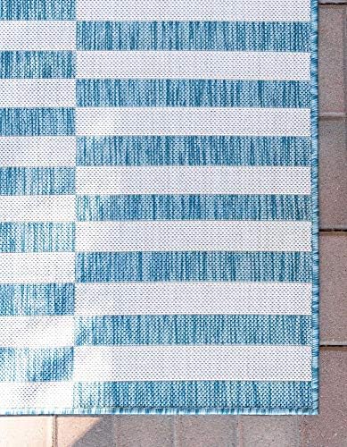 Unique Loom Outdoor Striped Collection Area Rug - Striped (5' 1" x 8' Rectangle, Light Aqua/Ivory) - Image 7