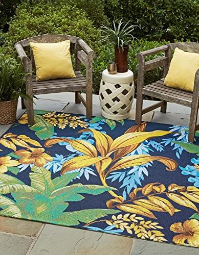 Unique Loom Outdoor Botanical Collection Area Rug - Calypso (5' 4" Square, Multi/ Light Blue) by UniqueLoom