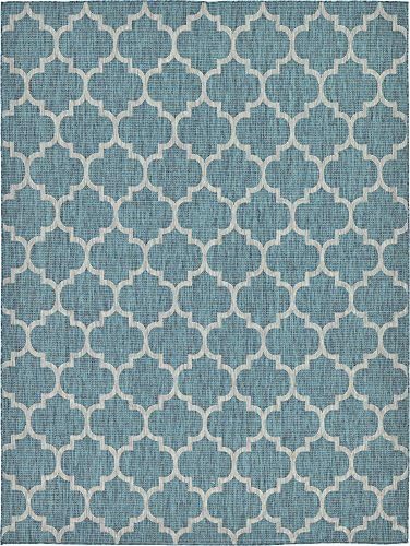 Unique Loom Outdoor Trellis Collection Area Rug (9' x 12' Rectangle, Teal/ Gray) - Image 3