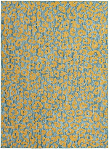 Unique Loom Outdoor Safari Collection Area Rug - Leopard (7' 10" x 11' Rectangle, Blue Yellow/ Blue) - Image 3