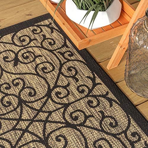 Eyely Filigree Weave Runner Rug 2X20 Black/Khaki, Indoor Outdoor Rug - Image 2