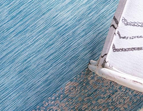 Unique Loom Outdoor Border Collection Area Rug - Floral Border (4' 1" Round, Aqua/ Ivory) - Image 5