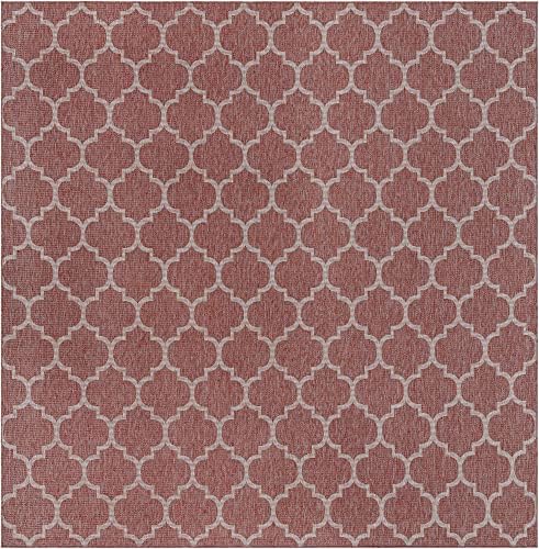 Unique Loom Outdoor Trellis Collection Area Rug - Trellis (Square 13' 0" x 13' 0", Rust Red/ Ivory) - Image 3
