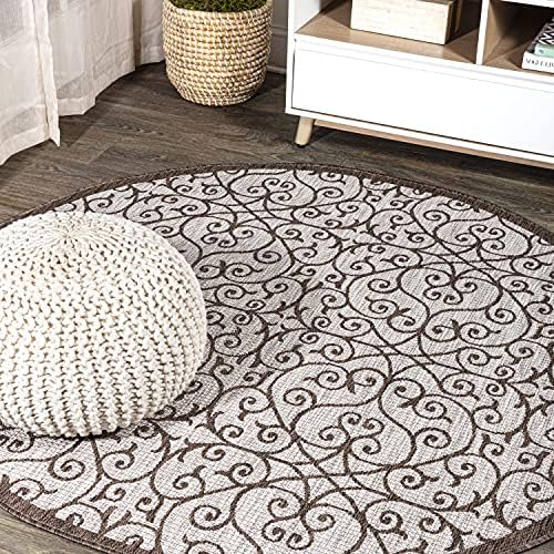Eyely Filigree Weave Round Rug 5 Ft Taupe/Espresso, Indoor Outdoor Rug by eyely