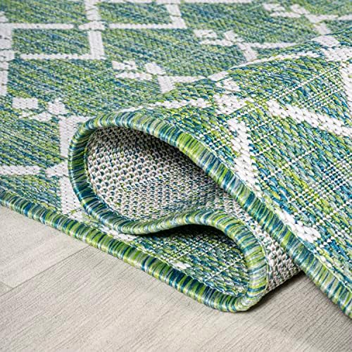 Eyely Moroccan Textured Weave Area Rug 9X12 Green/Cream, Indoor Outdoor Rug - Image 7