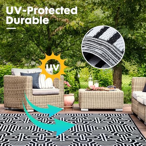Plastic Straw Rug, Waterproof Outdoor Rug, Reversible Plastic Camping RV Rug, Large Floor Mat and Area Rug for Camping, Patio, Backyard, Deck, Picnic, Beach (P, 9 * 12) - Image 6