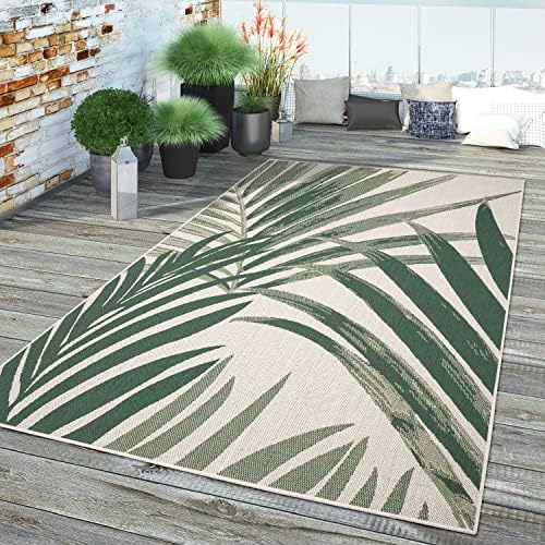 Paco Home Tropical Outdoor Rug Palm Tree & Jungle Design Flatweave in Green Beige, Size: 6'7" x 9'6" - Image 5