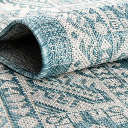 Rugs.com - Outdoor Aztec Rug – 4' 1 x 6' 1 Aqua Indoor/Outdoor Rug – Washable and Stain-Resistant Flatweave for Patios, Decks, and Porches - Image 7