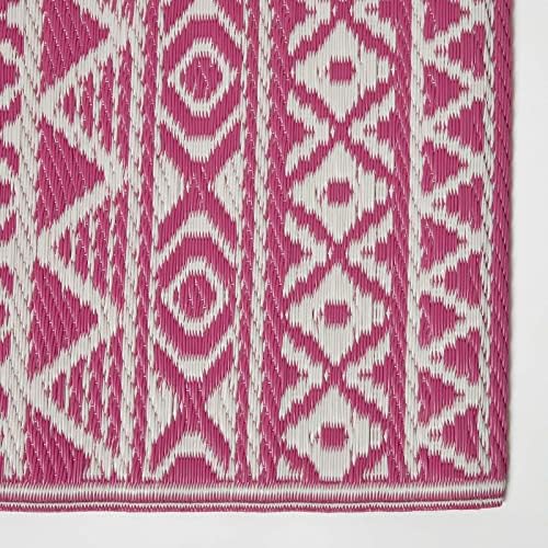 HOMESCAPES Luxury Large Outdoor Rugs for Garden Patio Waterproof 100% Recycled Plastic Mat Carpet 120 x 180cm Reversible White & Pink Geometric Rug “Tia”, Indoor/Outside & Portable, Seamless - Image 3