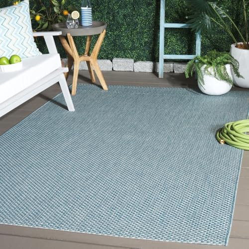 SAFAVIEH Courtyard Collection 4' x 5'7" Aqua/Grey CY8521 Indoor/ Outdoor Waterproof Easy Cleaning Patio Backyard Mudroom Accent Rug by Unknown