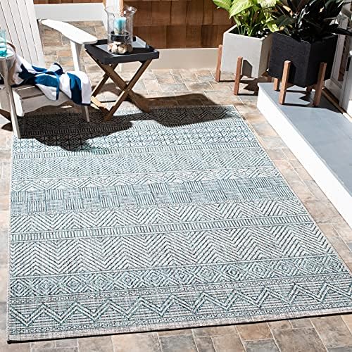 SAFAVIEH Courtyard Collection 9' x 12' Grey / Teal CY8196 Indoor/ Outdoor Waterproof Easy Cleaning Patio Backyard Mudroom Area Rug by Unknown