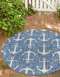 Unique Loom Outdoor Coastal Collection Area Rug - Ahoy (5' 3" Round, Blue/ Ivory) by UniqueLoom