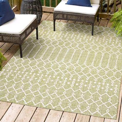 Eyely Moroccan Woven Area Rug 5X8 Light Green/Cream, Indoor Outdoor Rug by eyely