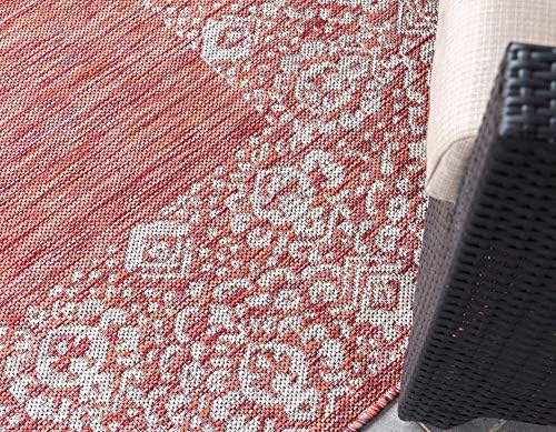 Unique Loom Outdoor Border Collection Area Rug - Floral Border (7' 1" x 10' Rectangle, Rust Red/ Ivory) - Image 5