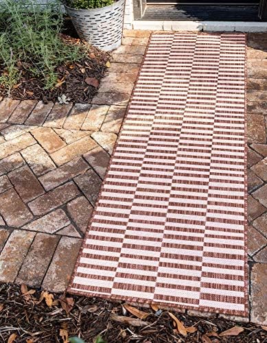 Unique Loom Outdoor Collection Classic Stripes, Transitional Indoor & Outdoor Area Rug, Rectangular 2' 0" x 6' 0", Red/Ivory by UniqueLoom