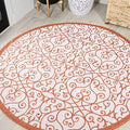 Eyely Filigree Weave Round Rug 5 Ft Cream/Orange, Indoor Outdoor Rug by eyely