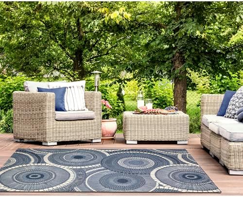 Liora Manne Marina Indoor/Outdoor Power Loomed Synthetic Blend Low Profile Area Rug - Transitional Geometric Casual Medallion Colorful (Circles Delft) (7'10" x 9'10") - Image 4