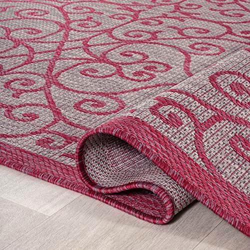 Eyely Filigree Weave Area Rug 5X8 Lt Gray/Fuchsia, Indoor Outdoor Rug - Image 7