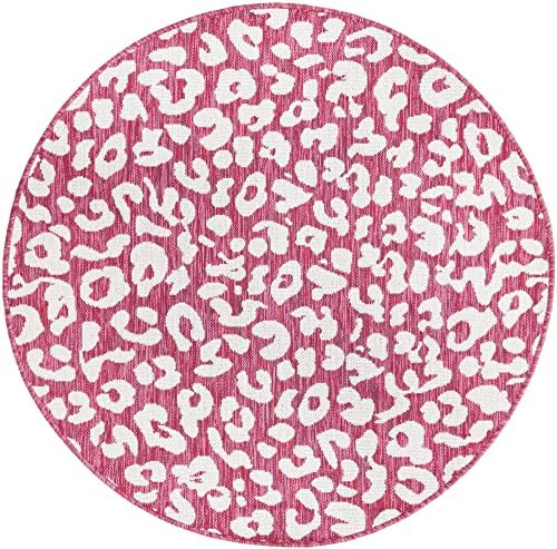 Unique Loom Outdoor Safari Collection Area Rug - Leopard (4' 1" Round, Magenta/ Ivory) - Image 3