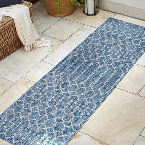 Eyely Moroccan Woven Runner Rug 2X10 Navy/Light Gray, Indoor Outdoor Rug - Image 5