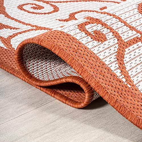 Eyely Filigree Textured Weave Area Rug 3X5 Cream/Orange, Indoor Outdoor Rug - Image 6