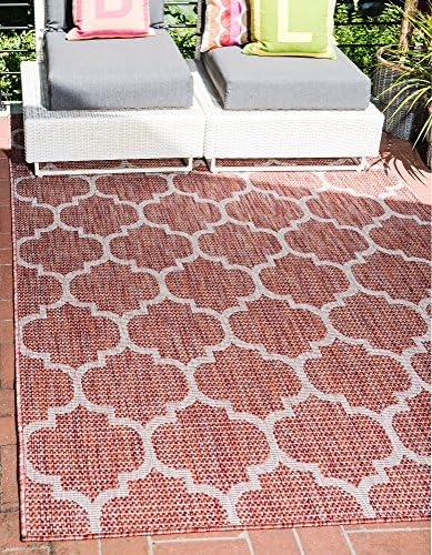 Unique Loom Outdoor Trellis Collection Area Rug (5' 3" x 8' Rectangle, Rust Red/ Ivory) by UniqueLoom