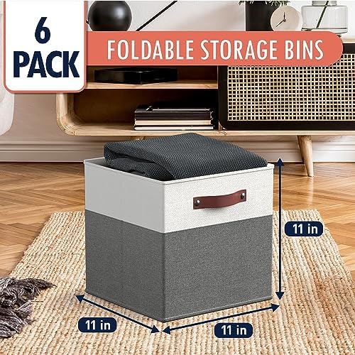 Ornavo Home 11x11 Foldable Fabric Storage Cube Bins, 6 Pack, White/Gray - Image 7