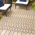 Eyely Moroccan Textured Weave Area Rug 4X6 Beige/Navy, Indoor Outdoor Rug by eyely