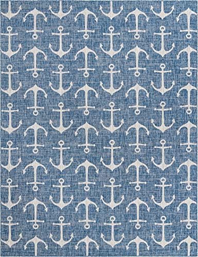 Unique Loom Outdoor Coastal Collection Area Rug - Ahoy (10'x 13' 1" Rectangle, Blue/ Ivory) - Image 3