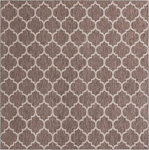 Unique Loom Outdoor Trellis Collection Area Rug - Trellis (Square 10' 8" x 10' 8", Brown/ Ivory) - Image 3
