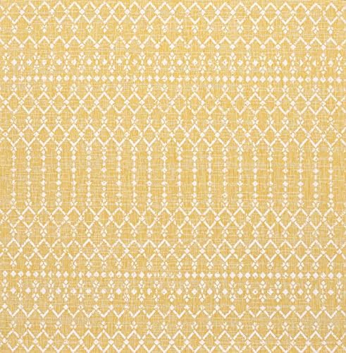 Eyely Moroccan Woven Square Rug 5X5 Yellow/Cream, Indoor Outdoor Rug - Image 2