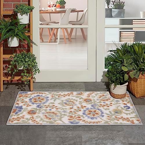 Nourison Home Aloha Ivory Blue 2'8" x 4' Area Rug - Easy Clean, Non Shedding, Bed Room, Living Room, Dining Room, Kitchen (3' x 4') - Image 3