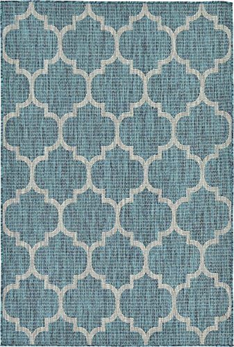 Unique Loom Outdoor Trellis Collection Area Rug (4' 1" x 6' 1" Rectangle, Teal/ Gray) - Image 3