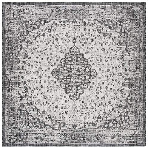 SAFAVIEH Washable Rug Outdoor Courtyard Collection - 6'7" Square, Black & Grey, Non-Shedding & Easy Cleaning, Ideal for Patio, Backyard, Mudroom (CY8720-37612) - Image 4