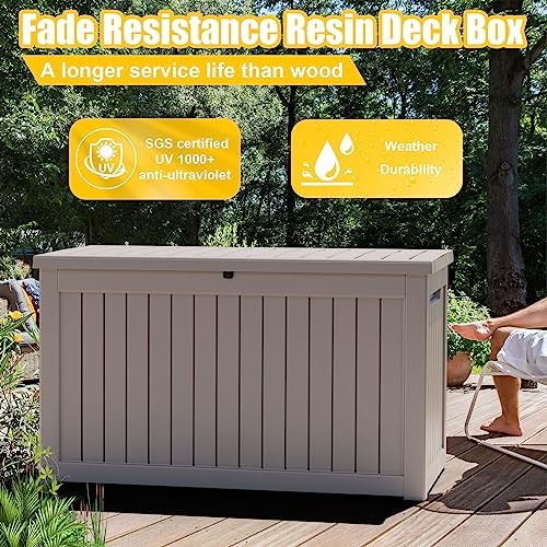 Vixzen 280 Gallon Deck Boxes Outdoor Waterproof, Lockable Storage Box for Patio Cushions Storage Furniture, Garden Tools, Pool Supplies, Weatherproof and UV Resistant (Grey, 280 Gallon) - Image 3