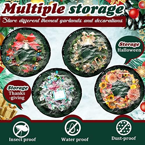 Dunzy 8 Pieces Wreath Container Christmas Wreath Storage Bag Garland Tear Resistant Fabric Round Boxes with Clear Window for Storage for Xmas Holiday Ornament(30×30×7.8 Inch,Green) - Image 3