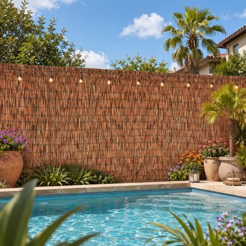 Brown 5FT X16.4FT Reed Fencing Roll Bamboo Privacy Fence Screen by SHYDZYYC
