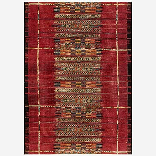 Liora Manne Marina Indoor/Outdoor Power Loomed Synthetic Blend Low Profile Area Rug - Traditional Geometric Casual Southwestern Colorful (Tribal Stripe Red) (3'11" x 5'10") - Image 5