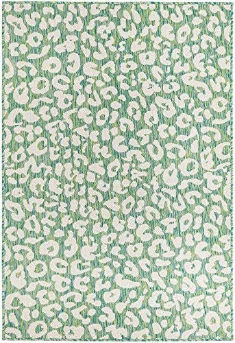Unique Loom Outdoor Safari Collection Area Rug - Leopard (4' 1" x 6' 1" Rectangle, Green Blue/ Ivory) - Image 3