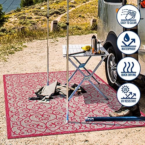 Eyely Filigree Weave Area Rug 4X6 Lt Gray/Fuchsia, Indoor Outdoor Rug - Image 6