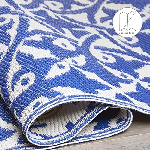 Fab Habitat Outdoor Rug - Waterproof, Fade Resistant, Crease-Free - Premium Recycled Plastic - Spanish Tile Farmhouse - Large Patio, Deck, Sunroom, Camping, RV - San Juan - Dark Blue - 6 x 9 ft - Image 6