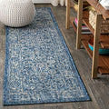 JONATHAN Y Weave Floral Indoor Outdoor Runner Rug 2X10 Navy/Gray, Tela Bohemian Textured for Backyard, Patio, Porch, Easy-Cleaning, High Traffic, Pet-Friendly, Non-Shedding (SMB100B-210) by JONATHANY