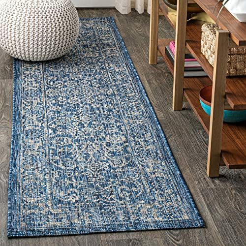 JONATHAN Y Weave Floral Indoor Outdoor Runner Rug 2X10 Navy/Gray, Tela Bohemian Textured for Backyard, Patio, Porch, Easy-Cleaning, High Traffic, Pet-Friendly, Non-Shedding (SMB100B-210) by JONATHANY