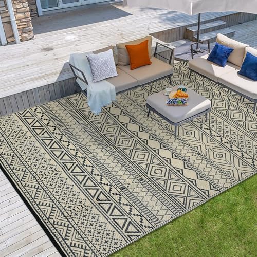 GAOMON Outdoor Rug Waterproof 8'x10', Reversible Outdoor Plastic Straw Rug, Boho Patio Rug, Indoor Outdoor Carpet, RV Mat Outside for Patio, Camp, Picnic, Balcony, Deck, Black/Coffee(Bohemia) - Image 7