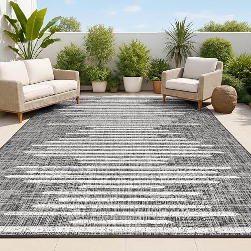 JONATHAN Y Stripe Geometric Indoor Outdoor Area Rug 5X8 Black/Ivory, Zolak Berber for Backyard, Patio, Porch, Easy-Cleaning, High Traffic, Pet-Friendly, Non-Shedding (SMB124E-5) by JONATHANY