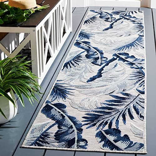 SAFAVIEH Washable Rug Outdoor Cabana Collection - 2' x 9' Runner, Grey & Navy, Non-Shedding & Easy to Clean, Ideal for Patio, Backyard, Mudroom (CBN452N) by Unknown