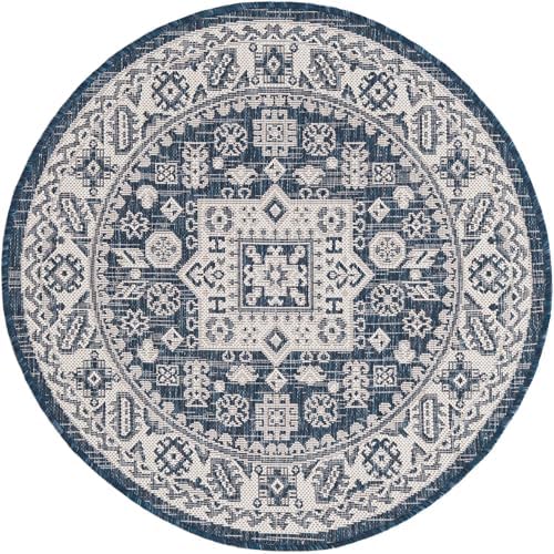 Rugs.com - Outdoor Aztec Rug – 3 Ft Round Blue Indoor/Outdoor Rug – Washable, Stain-Resistant for Patios, Decks, and Porches - Image 2